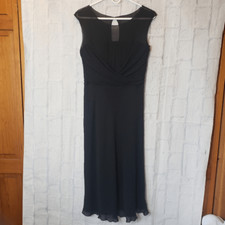 TALBOTS Pure Silk Black Illusion Top Midi Elegant Dress 8