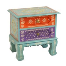 Kommode mit Schubladen Indien Nachtkonsole Schubladenschrank Türkis Bunt 45 cm 