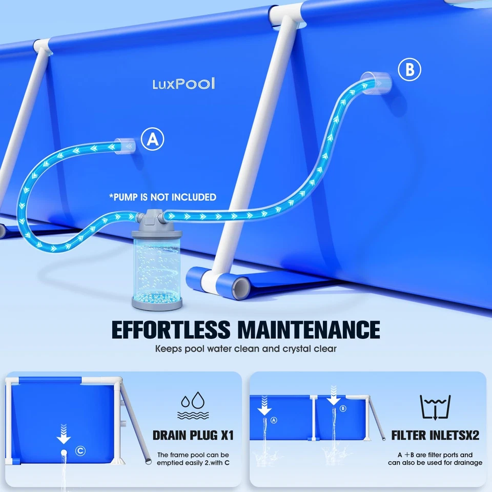 Piscina sobre el suelo LuxPool, piscina con marco de metal mejorado 2025, 7 pies x 48" Foto 3 de 4