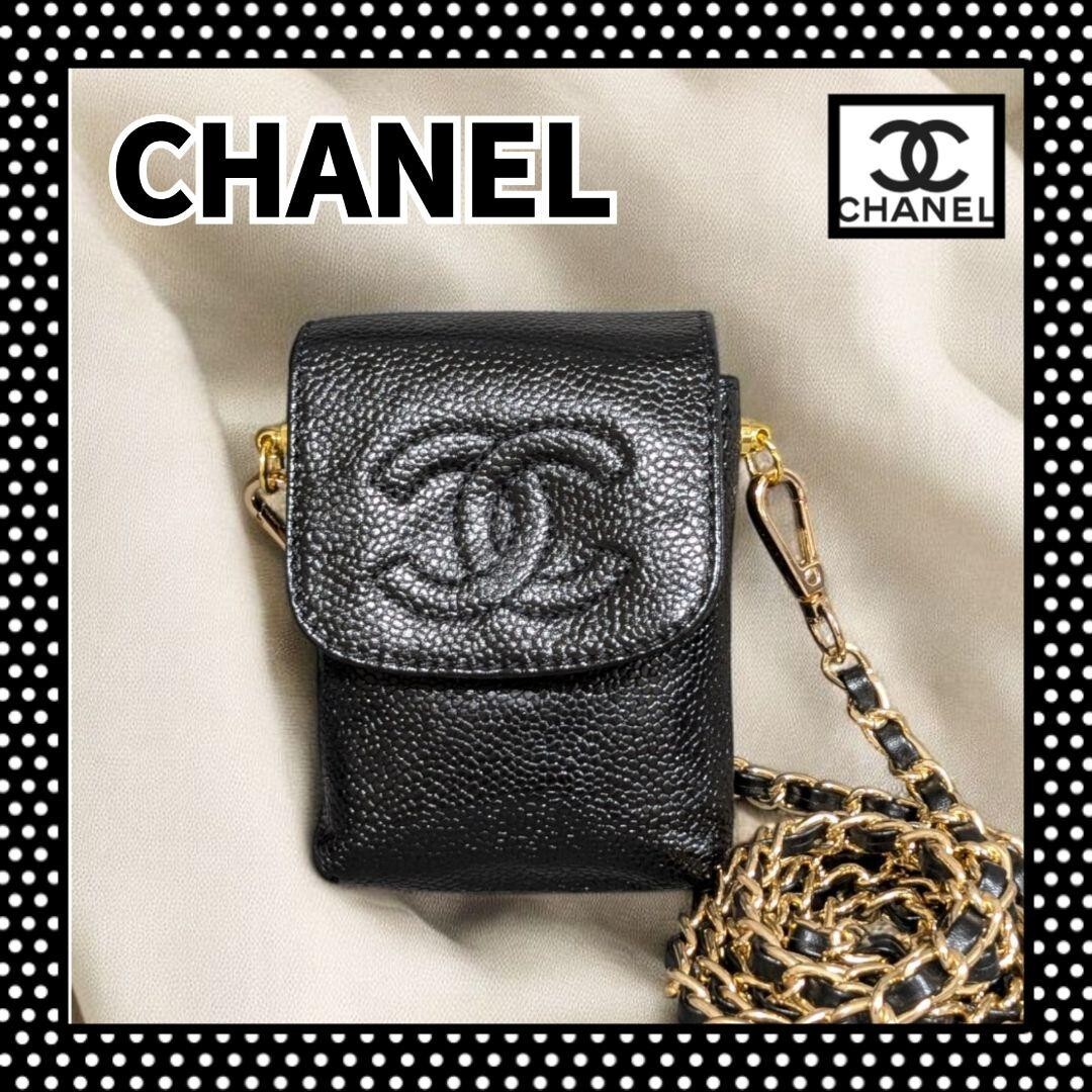 Chanel Cigarette Case Caviar Skin Decacoco Mini Pouch Shoulder