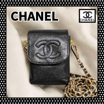 chanel cigarette phone case Chanel Cigarette Case Caviar Skin Decacoco Mini Pouch Shoulder Black
