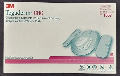 3M Tegaderm CHG Securement Dressing, 3.5x4.5 REF 1657 Box of 25 NEW