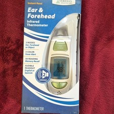 Veridian Healthcare Ear Forehead Thermometer, 3 Modes, LCD, Fever Alert, Memo