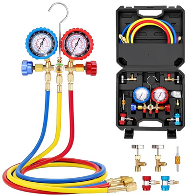 #ad HVAC AC 3‑Way Manifold Gauge Set With 5ft Hoses R134a R12 R22 R502 Tool Kit $43.99