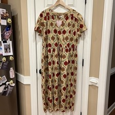 Christy Dawn The Dawn Dress Oak Leaf 2X Yellow Red Floral Midi Dress Cottage NWT