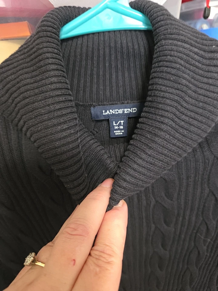 Lands End Cotton Cable Knit Turtle Neck Sweater XL Black - Image 3 of 3