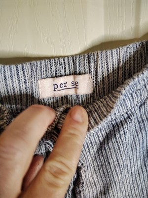 Per Se Linen Blend Clam Digger Pants Blue / White Striped