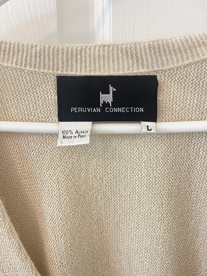 Peruvian Connection Alpaca Cardigan Sweater Cream V-Neck Pockets Mens Large - Image 2 of 4