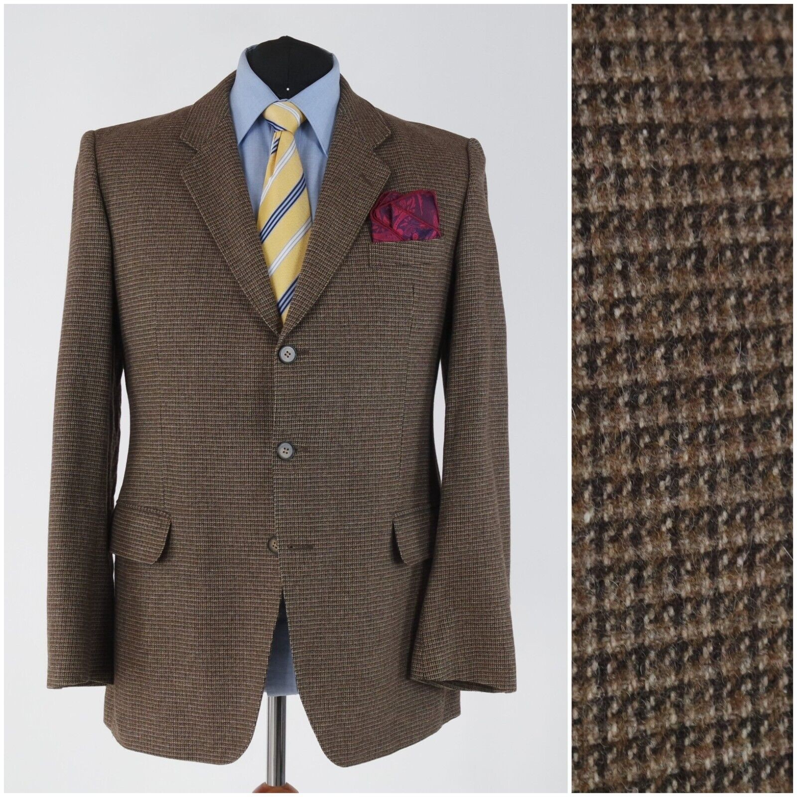 Mens STEINBOCK Sport Coat 46R US Size Check Brown Wool Blazer Vintage Jacket