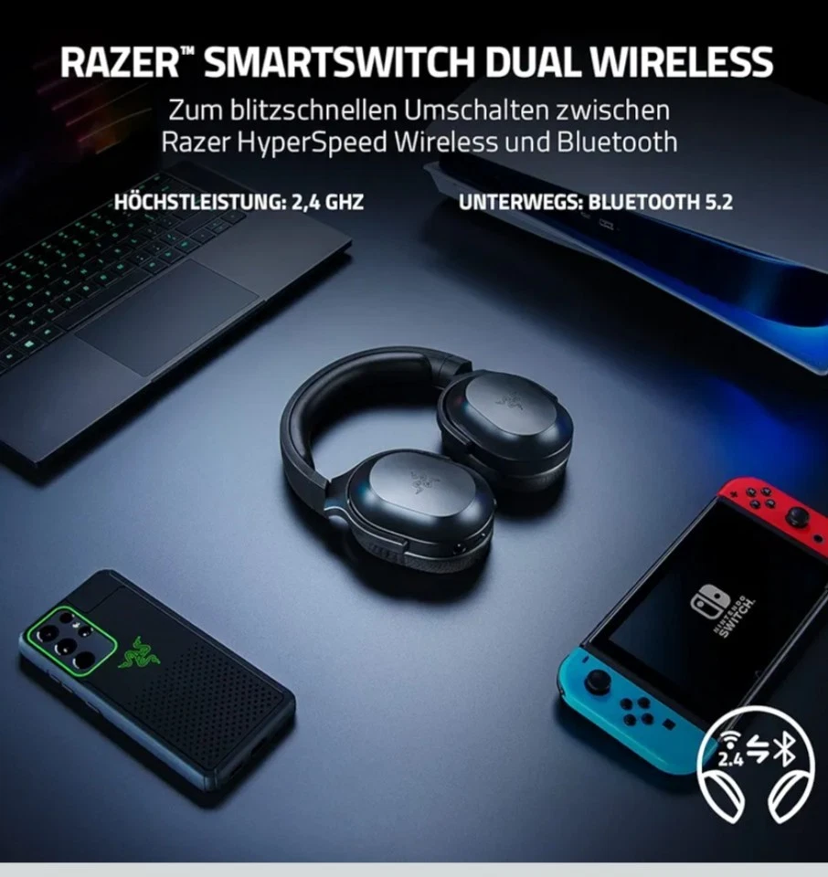 Razer Barracuda X Gaming-Kopfhörer Schwarz – 2,4 GHz, Bluetooth 5.2, 3,5- - Bild 2 von 4