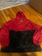 Verizon Wireless Staff Red Nylon Hooded Rain Jacket Wind Breaker XL NWT Harriton