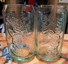 Set Of 2 Vintage Coca-Cola Can Shaped 12 oz Clear Green Tint Glasses Embossed