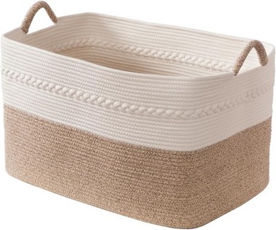 Extra large laundry basket woven from natural cotton rope with handles storage