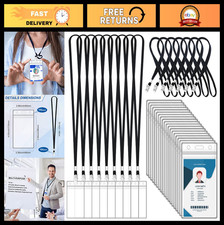 100 Sets Lanyards  Clear Vertical ID Card Holders, Waterproof Name Tag Clips