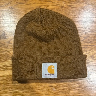 Carhartt Hat Cap Beanie Brown Knit Cuffed Logo Patch