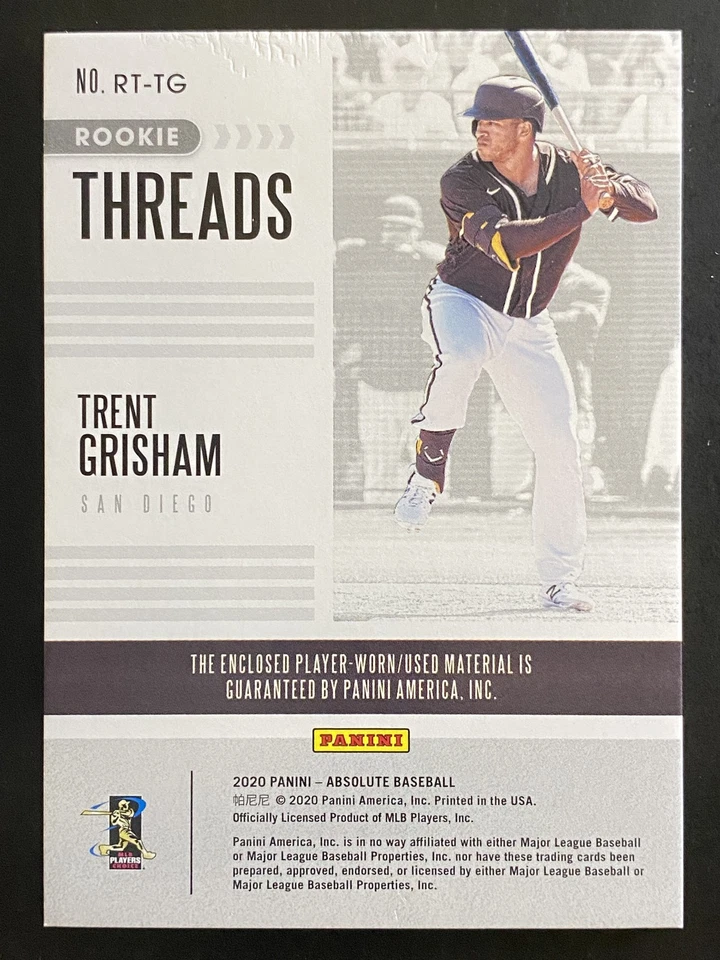 Trent Grisham 2020 Panini Absolute Rookie Threads Spectrum Red /99 Padres #RT-TG - Image 2 of 2
