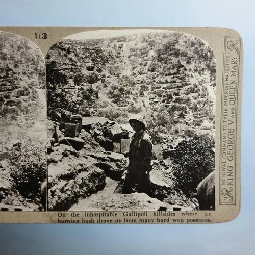 WW1 Military Stereoview C1916 Real Photo Turkey Gallipoli High Attack Ridge