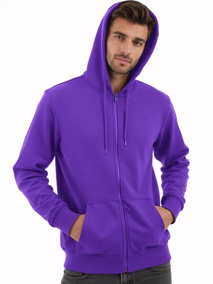Sudadera con Capucha Púrpura Para Hombre Cremallera Completa Polar Manga Larga Con Capucha Pullover Me... Foto 3 de 4