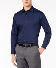Alfani Mens Regular Fit Performance Shirt in Navy Sz M, 15/15.5-34/35