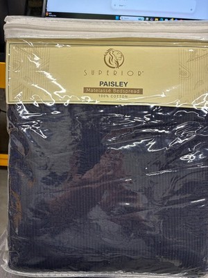 NIB 100% Cotton Matelassé Bedspread  Navy Blue  Textured Coverlet 96in. X 110in.