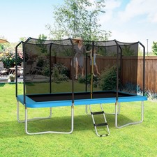 8x14FT Recreational Rectangular Trampoline w/ Safety Enclosure Net Ladder Blue