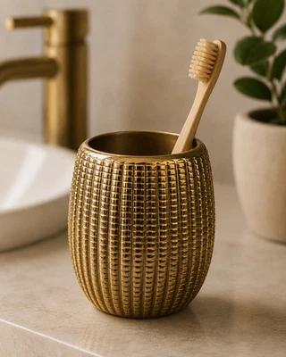 Gold Ceramic Toothbrush Cup Bathroom Tumblers Toothbrush Holder - Image 1 of 4