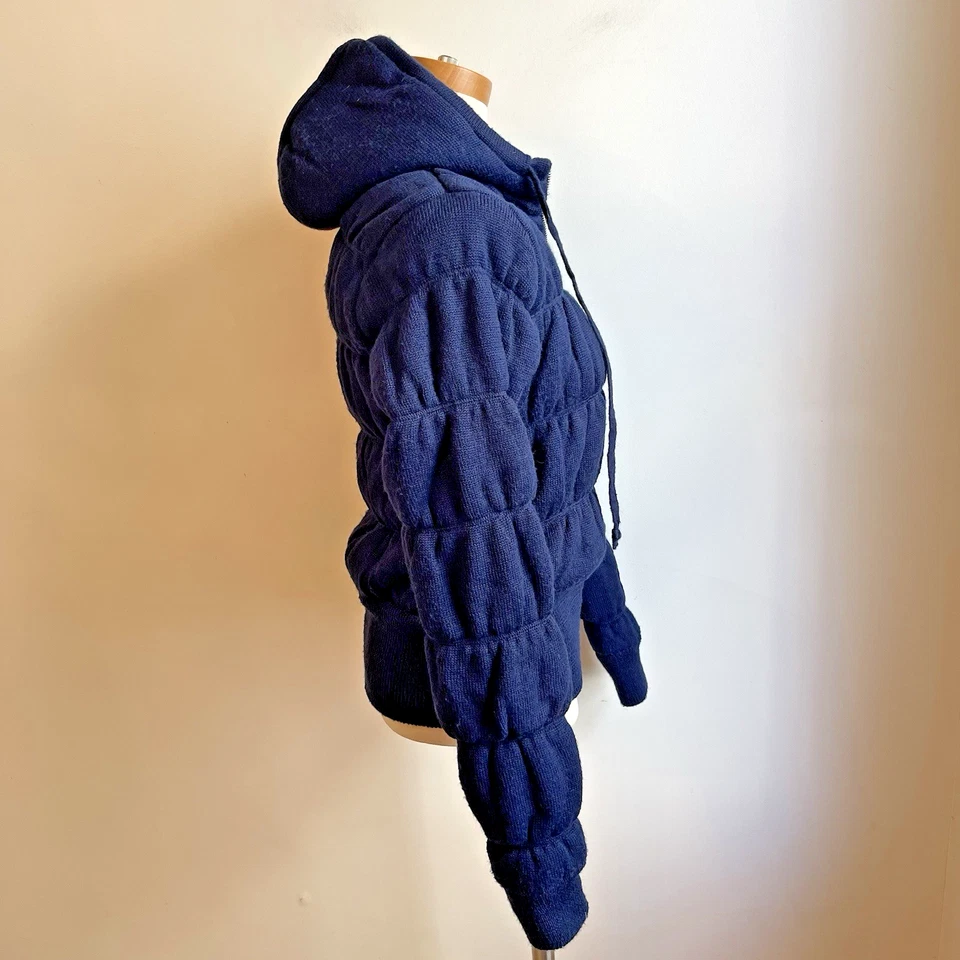 阿迪达斯Originals女式羊毛混纺针织夹克连帽连帽衫海军蓝保暖小号 — 第 4/4 张图片