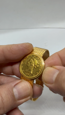 Lady's 18K Yellow Solid Gold Juvenia Coin Watch Factory Marked