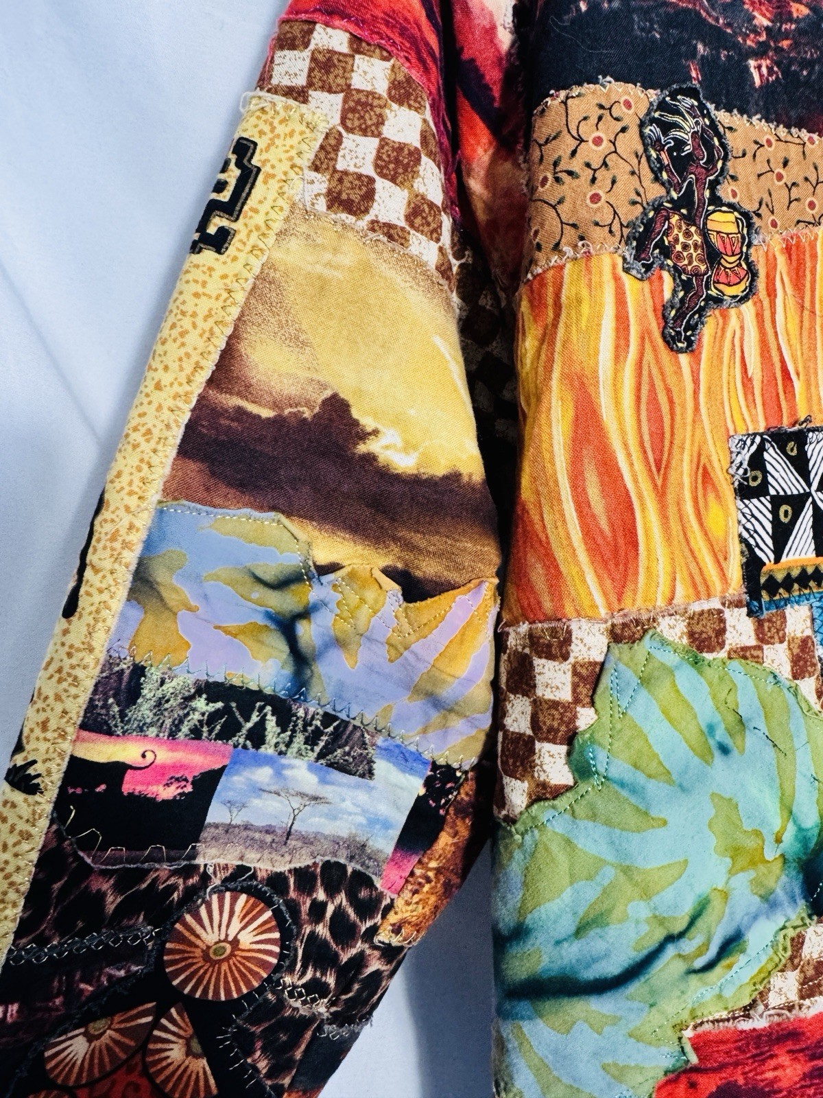 Vintage Handmade Patchwork Jacket African Motif L… - image 11