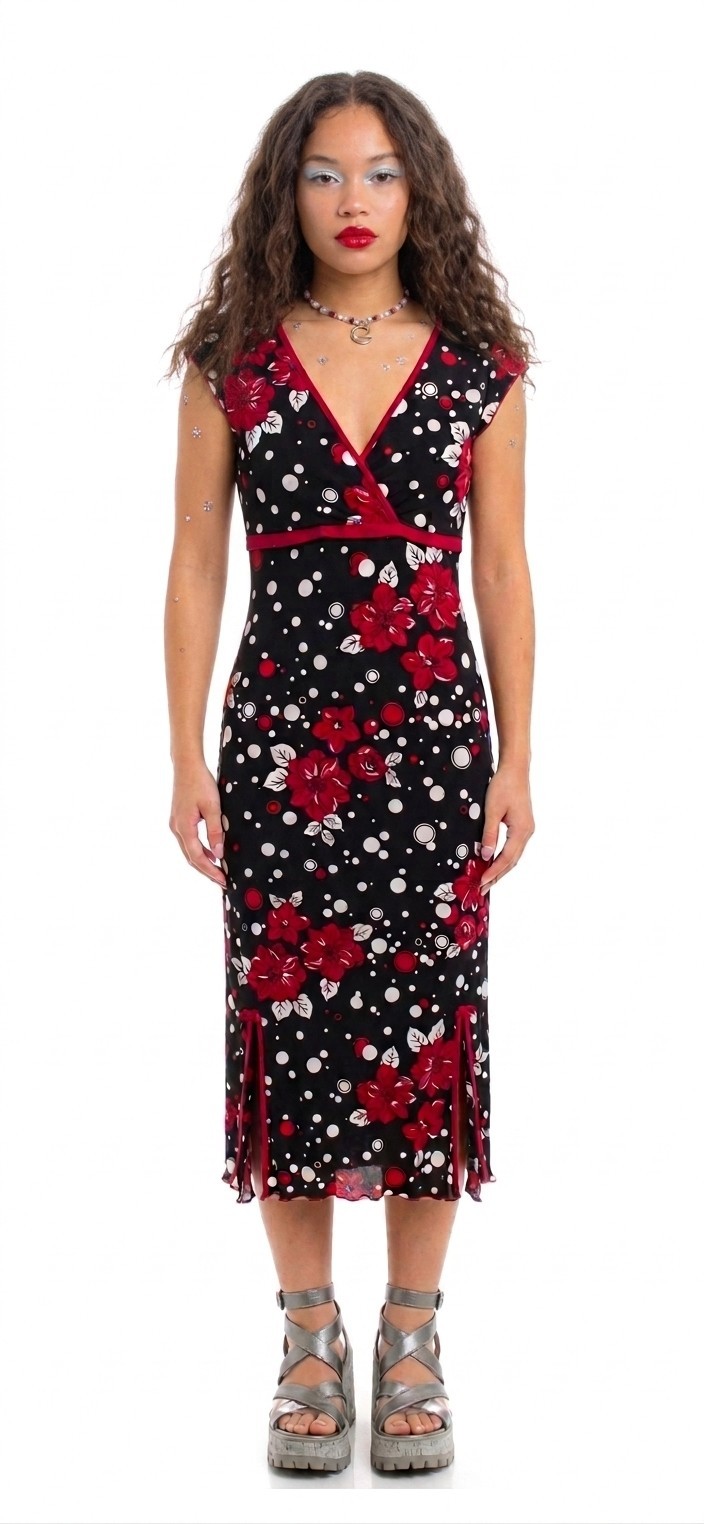Y2K Ruby Rox Vintage Babydoll Dress Size L * Black Dark Floral Whimsigoth