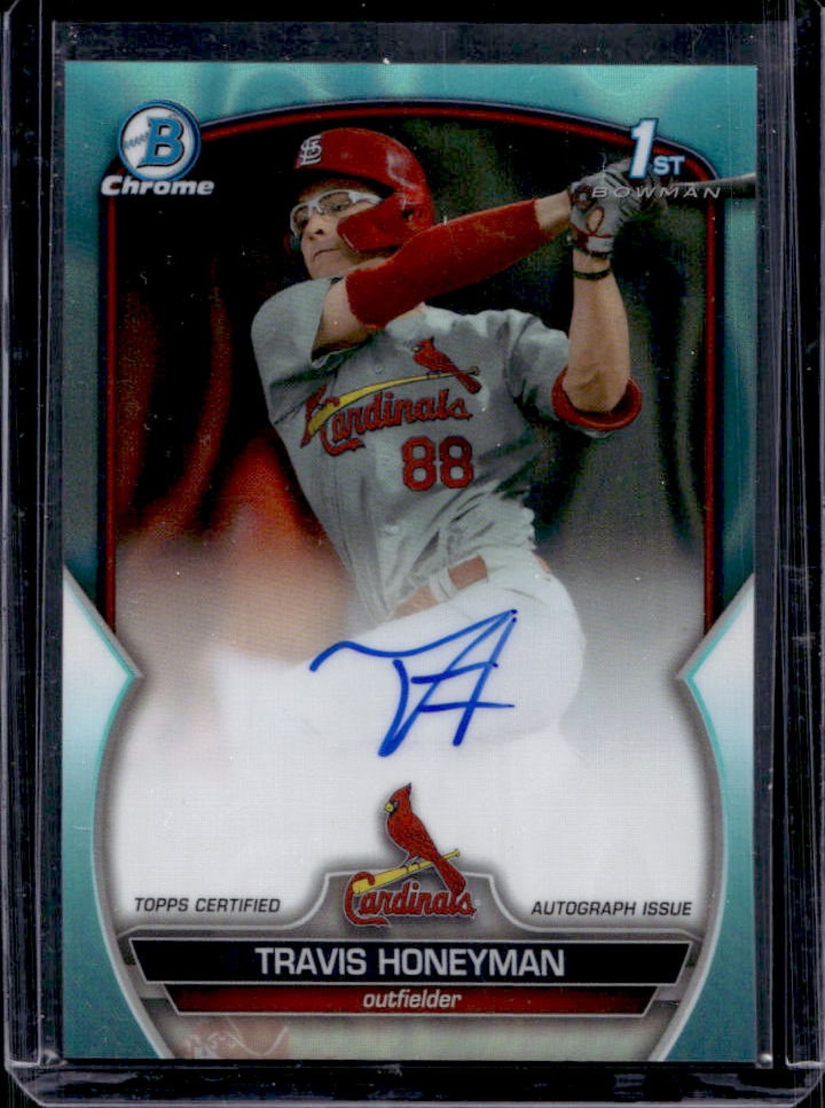 2023 Bowman Draft Travis Honeyman Chrome Auto Aqua Lava Refractor 1st #/199