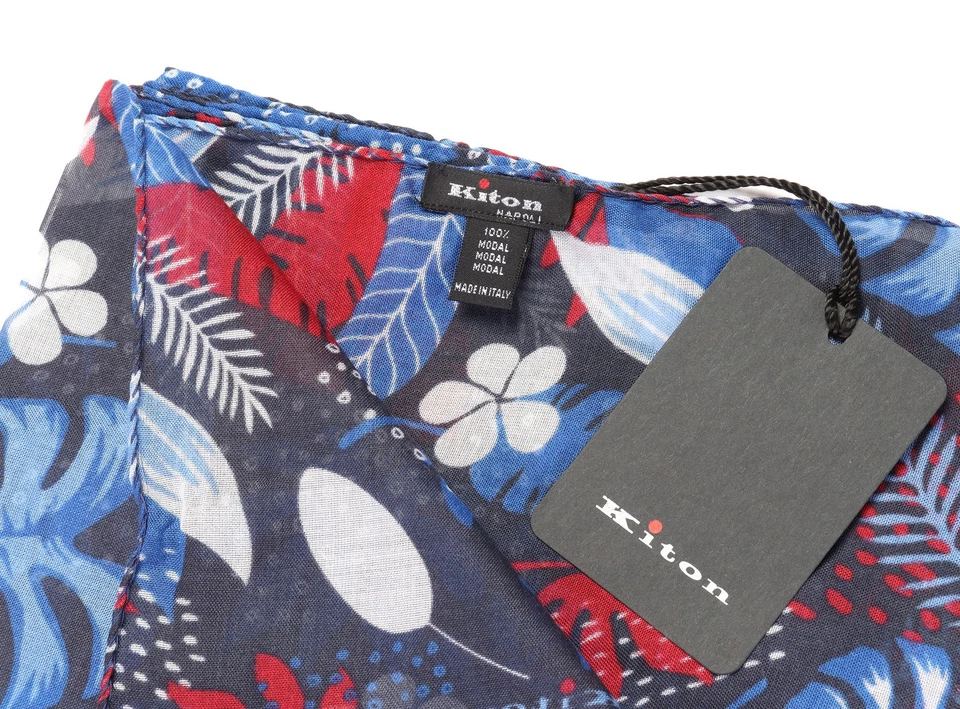 NUEVO CON ETIQUETAS BUFANDA KITON azul floral modal 70x180 cm hecho a mano extralujo Italia Foto 3 de 4