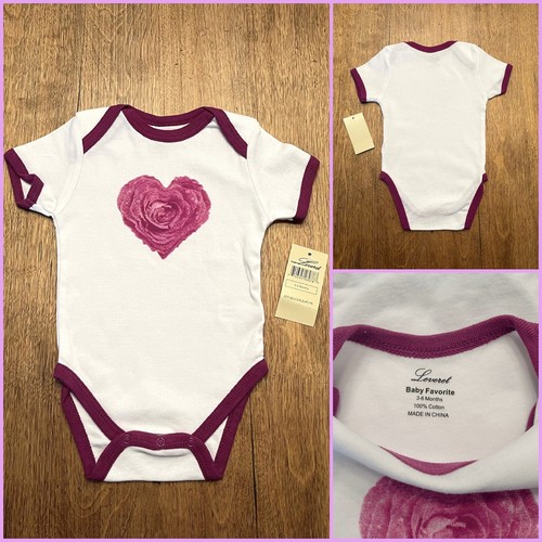 Set of 4 Leveret Infant Girl's 3-6 Months Bodysuits Creeper Pink Purple Floral - Picture 7 of 8