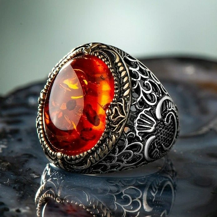 Amazon.com: Beautiful Handcrafted 925K Solid Sterling Silver Synthetic  Honey Amber Stone Men's Ring : Handmade Products