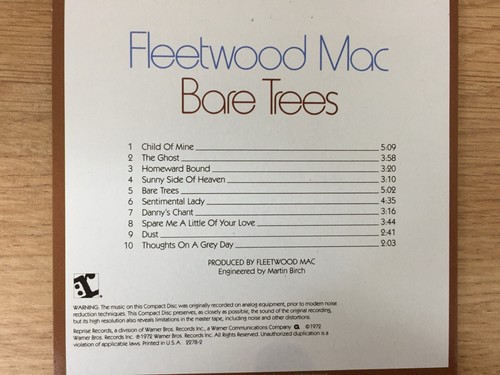 FLEETWOOD MAC - Bare Trees CD Cardsleeve 2012 Reprise Exc Cond! - Imagen 2 de 2