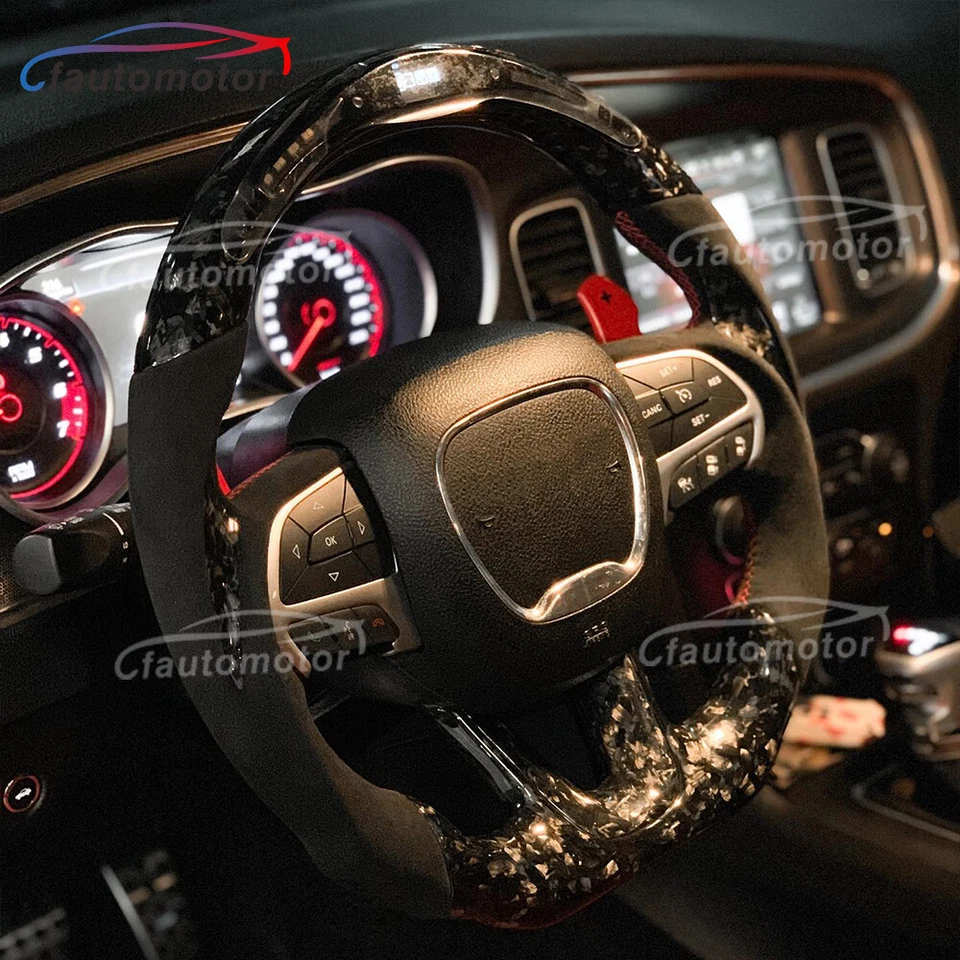 Volante térmico LED de fibra de carbono forjado para Dodge Charger Challenger 2015+ Foto 2 de 4