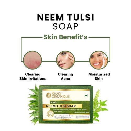 Khadi Organique Neem ingredients that fight ageing skin Tulsi Soap 125gm x 5 Pcs - Picture 2 of 5