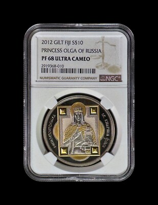 FIJI. 2012, 10 Dollars, Silver - NGC PF68 - Saint, Olga, Princess
