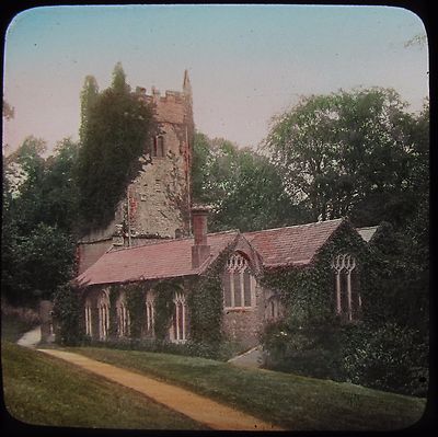 Glas magische Laterne Dia COCKINGTON KIRCHE BEI TORQUAY UM 1900 FOTO DEVON