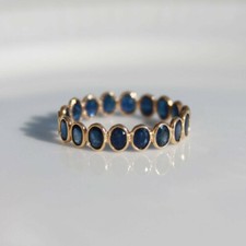 2Ct Oval Cut Lab Created Blue Sapphire Wedding Band Ring 14K Yellow Gold Plated