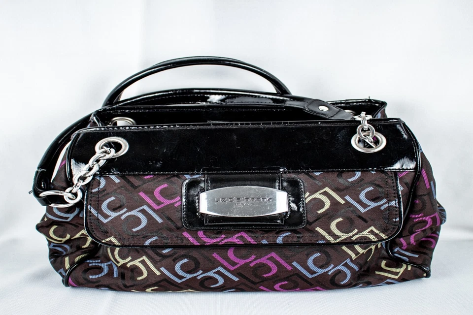 Bolso de Mano Grande Geométrico Vintage Liz Claiborne Negro Rosa Azul Amarillo Foto 2 de 4