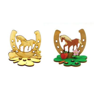 HOLZTEILCHEN KRUKOW Kreativ Set für Kinder Pferd stehend Hufeisen Holz Kindergeburtstag Verschenken