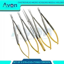5 GERMAN Castroviejo Micro Scissors Needle Holder STR+ CVD Forceps Dental EYE