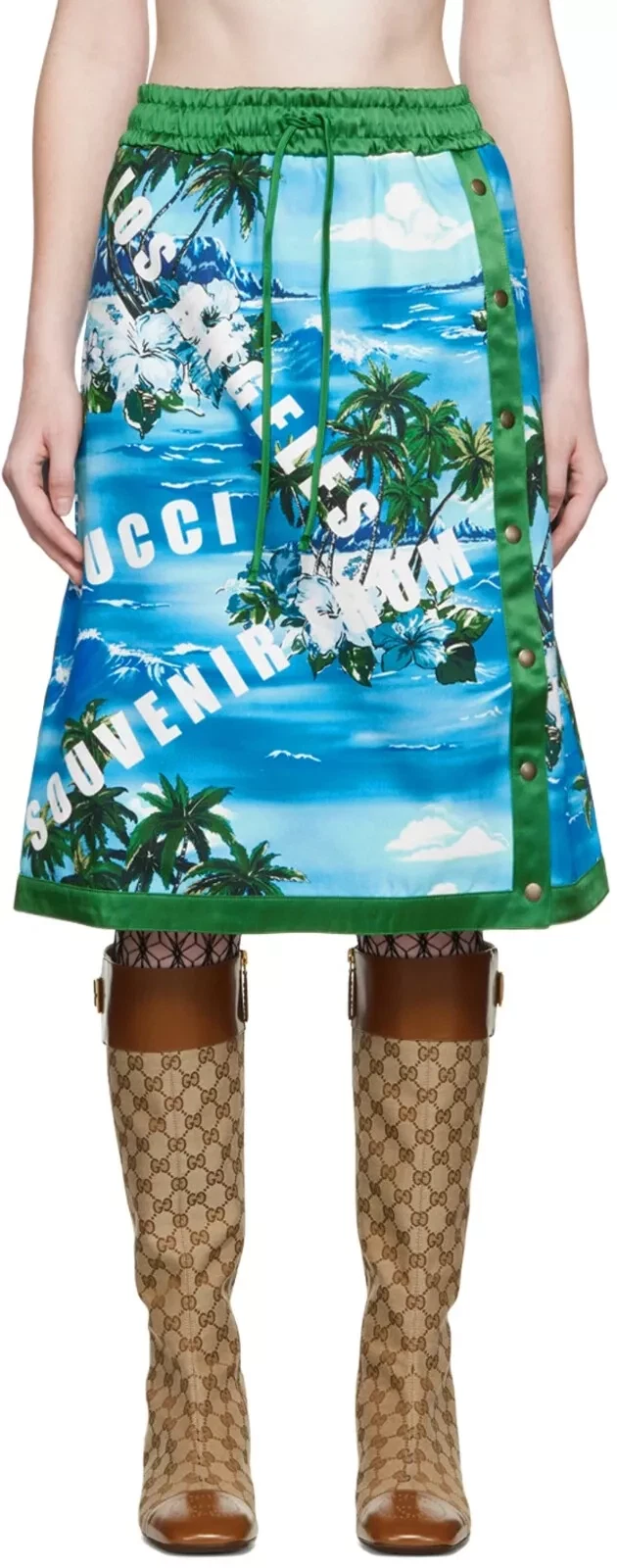 Jupe en toile de coton imprimée effet satin effet enveloppant Gucci, Love Parade
