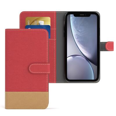 EAZY CASE für Apple iPhone XR Tasche Schutzhülle Denim Jeans Hülle Cover Rot
