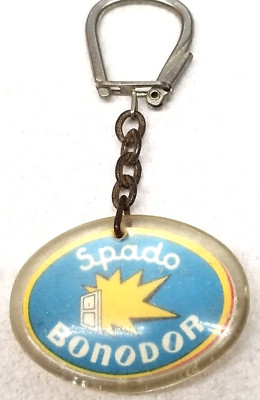 French Spado Bonodor Deodorant Toiletry Keychain Blue Gold Door 1970s Vintage