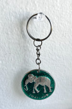 Thailand Keychain with Silver Color Elephant and Green Sparkles