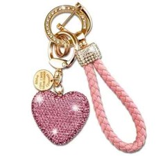 Heart Keychain Wristlet Bling Keychains For Women Girls Key Chain For Car Pink