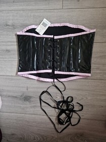 BNWT Vintage Ann Summers Insinuate Black/Pink PVC Corset Top Size Medium 14-16 