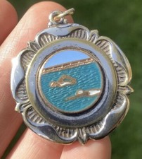 Silver Plated Silver Plate Art Deco Enamel Swimming Fob Medal